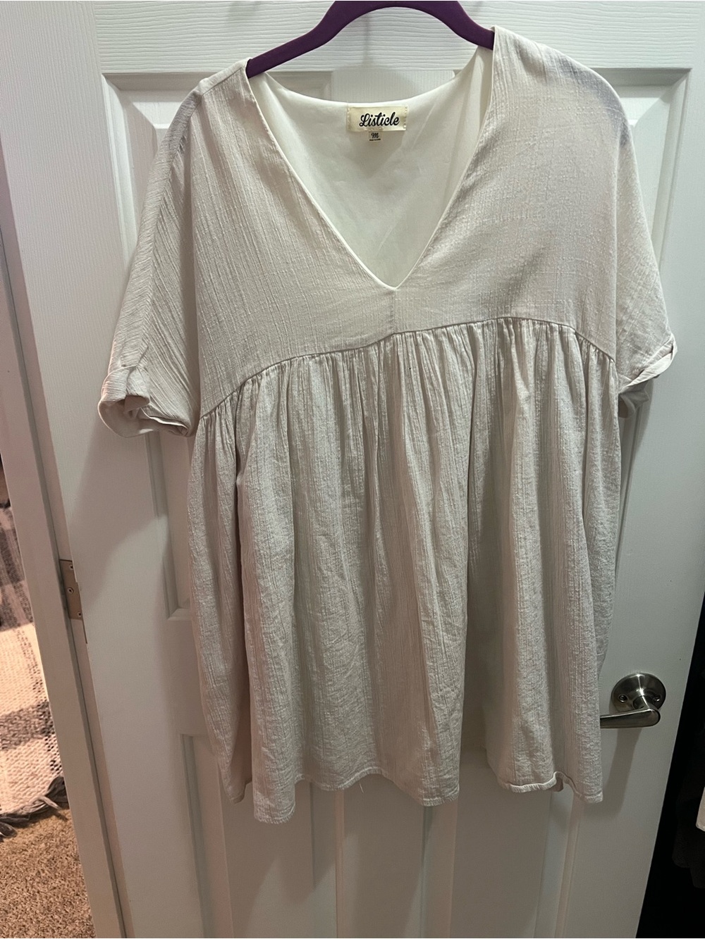 Vici Cream V-Neck Babydoll Mini Dress